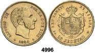 Alfonso XII. MSM. 25 pesetas. (Cal. 16). EBC. Est. 1.200.............. 900, F 4994 1883*1883. Alfonso XII. MSM. 25 pesetas. (Cal. 18).