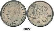1 peseta. Reverso acuñado en ambas caras. S/C. Est. 225............ 150, F 5027 1975*80. 5 pesetas. (Cal. 124).