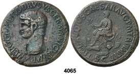 As. (Spink 1861) (Co. 84) (RIC. 100). Anv.: TI. CLAVDIVS CAESAR AVG. P. M. TR. P. IMP. Su cabeza desnuda a izquierda. Rev.: S. C. Minerva blandiendo lanza y escudo. 7,71 grs. MBC. Est. 60.