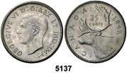 F 5137 1947. Jorge VI. 25 centavos. (Kr. 35). Hoja de arce en fecha. S/C. Est. 60........... 40, F 5138 1950.