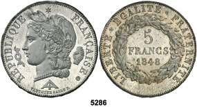 Luis Felipe I. A (París). 1/2 franco. (Kr. 741.1). Bella. EBC+. Est. 150.......... 90, F 5282 1827. Carlos X. K (Burdeos). 5 francos. (Kr. 728.7). MBC+. Est. 120............... 90, F 5283 1828.
