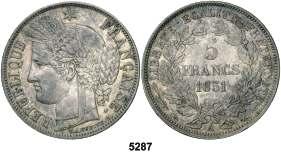 F 5287 1851. II República. A (París). 5 francos. (Kr. 761.1). EBC-. Est.