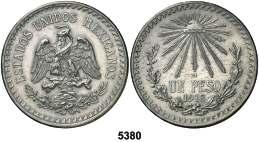F 5380 1918. M (México). 1 peso. (Kr. 454). Escasa. EBC. Est. 140.................... 90, 5381 1954. Mo (México). 5 pesos. (Kr. 467).