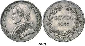 1834. Gregorio XVI. 20 baiocchi. (Kr. 1317). Año IV. MBC. Est. 30....... 20, F 5453 1847. Pío IX. R (Roma).