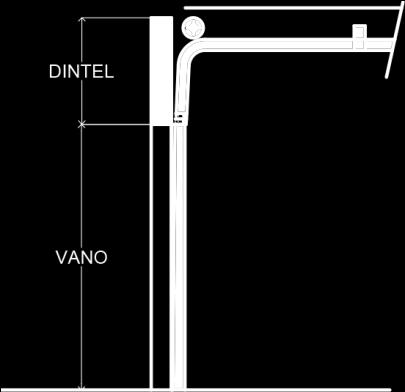 Tipos de montajes (dimensiones aproximadas) Montaje dintel reducido (*) Vano entre 2500 y 4000mm Dintel mínimo de 320mm En el caso de ser manual el portón queda dentro del vano 160mm de abierto.