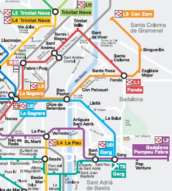 Accés amb metro i tren Les estacions de metro i tren que donen servei a l àrea són: L9/10 Bon Pastor L1 Sant Andreu, Torras i Bages i