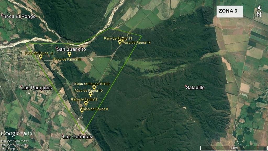 Zona 3 Corredor de la Sierra de Puesto Viejo Características: - Grupo de obras: 1 y 2 - RN 1V66 y RN 34 (en proyecto de duplicación) - Es la zona con mayor cobertura de bosque nativo continuo