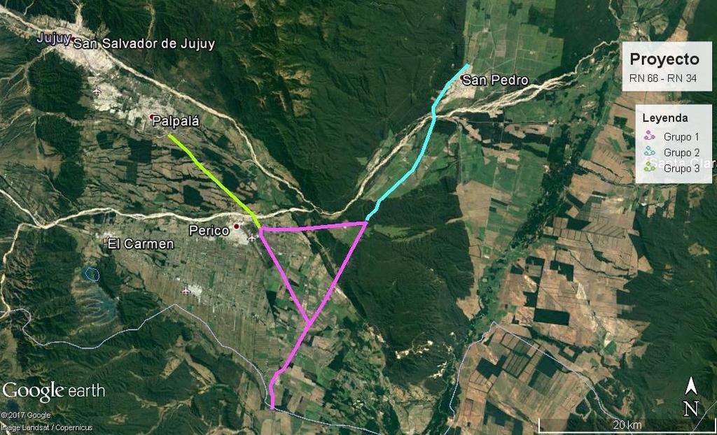 Definición del área de estudio El área evaluada en este estudio corresponde a las rutas nacionales RN 66, RN 1V66 y RN 34, en la Provincia de Jujuy.