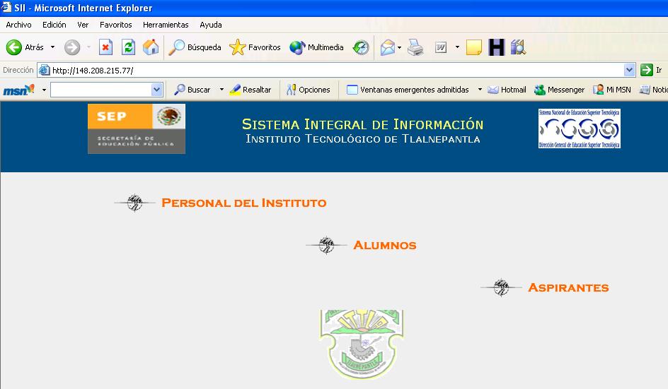 Figura 3 Página Principal del Sistema Integral de Información del ITTLA 5.