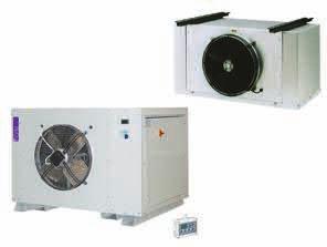 INDUSTRIAL NB Equipo BIBLOCK con condensadora horizontal (5ºC / 25ºC Ti) (30ºC / 40ºC Ti) Modelos Volumen cámara (m 3 ) Potencia frigorífica (W) Forma (Unidad ext. / Evap.