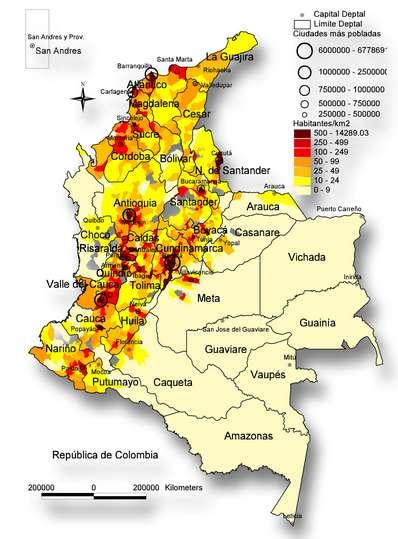 Región % Población* % PIB** Caribe 22% 15% Andina 56% 62% Amazonia 2% 1% Orinoquia 3% 9% Pacifica 17% 13% Fuente: