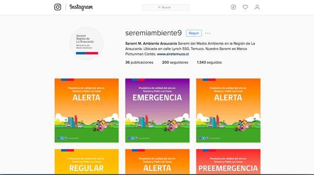 Instagram Se creó la cuenta SeremiAmbiente9. La cuenta informó a diario a través de 1 publicación diaria el pronóstico de calidad del aire y las medidas asociadas a la GEC.