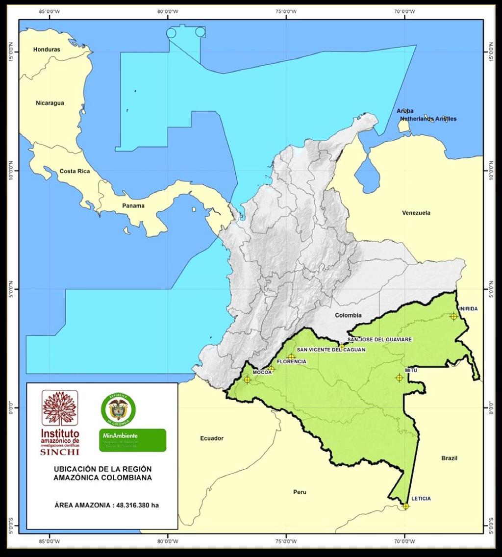 Colombia), y el 6% de toda la gran Amazonia Amazonas, Caquetá, Guaviare, Guainía,