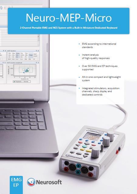 Neuro MEP-Micro Sistema de EMG y NCS portátil 2 Canales con mini teclado integrado Grabación de EMG con estándares Internacional Análisis instantáneo de respuesta de alta