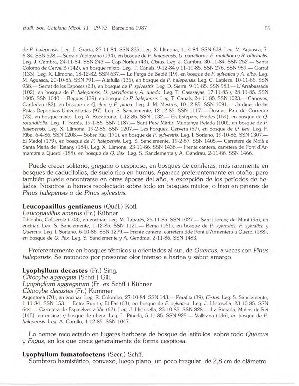 Butll. Soc. Catalana Micol. 11 29-72 Barcelona 1987 55 de P. halepensis. Leg. E. Gracia, 27-11-84. SSN 235; Leg. X. Llimona, 11-4-84, SSN 628; Leg. M. Aguasca, 7-6-84. SSN 528.