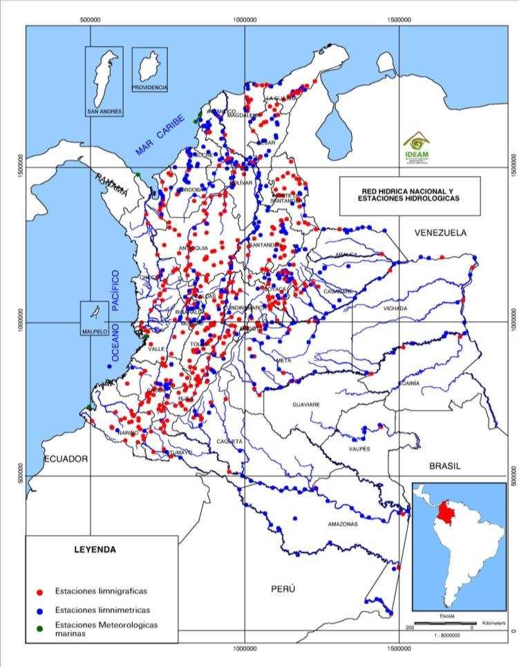 RED NACIONAL DE ESTACIONES HIDROMETEOROLOGICAS - IDEAM Estaciones: 2682 Hidrológicas