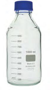 frascos y recipientes para muestras Frasco de laboratorio graduado con rosca ISO de borosilicato 3.3 Fabricado en vidrio borosilicato 3.3. Totalmente autoclavable a 140 ºC.