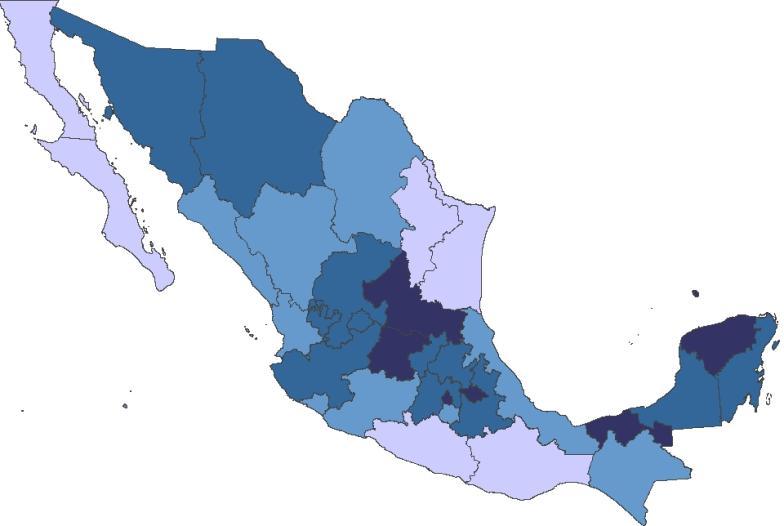 Al interior del país, el impacto del suicidio en los adolescentes es diferencial, debido a que hay entidades que son más afectadas que otras, es así que el Distrito Federal, Tabasco, Yucatán y