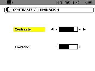 4.4 Contraste / Luminosidad Define el contraste y la luminosidad de la pantalla. La visualización se presenta de la forma siguiente: 4.