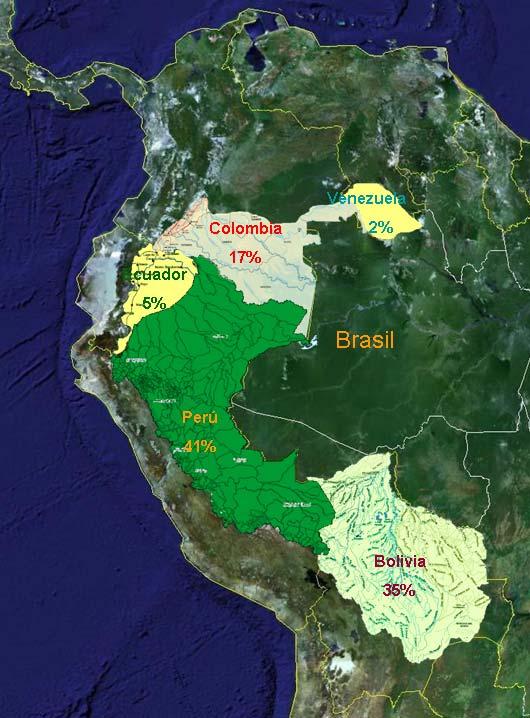 Países Andino-Amazónicos Amazónicos Porcentaje de territorio de los