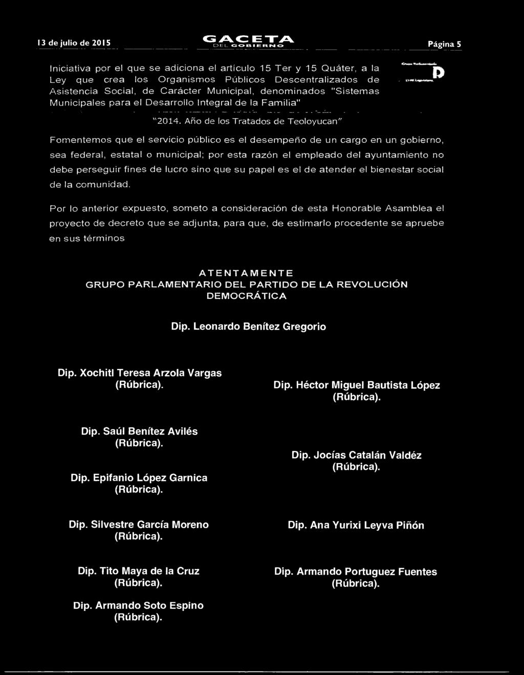 "Sistemas Municipales para el Desarrollo Integral de la Familia" "2014.
