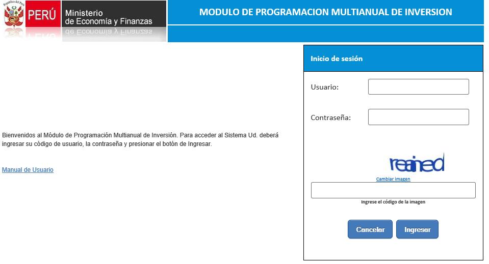 1. Acceso al Módulo de Programación Multianual de Inversiones El responsable de la Oficina de Programación Multianual de Inversiones (OPMI), registrado mediante el Formato N 01 de la Directiva para