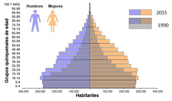 Gráfica 5. Guanajuato. Pirámide de población, 1990-2015. reconoce como un derecho a decidir sobre aspectos que son significativos en las trayectorias de vida de las personas.