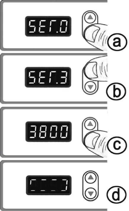 Configuración de la velocidad máxima Configuración Número 3 ESPAÑOL - 5 a. Mantenga " " apretado el botón por unos segundos, hasta que la pantalla LED indique "SET.0". b. Apriete el botón " " tres veces para indicar "SET 3", que significa "Configuración Nº 3".
