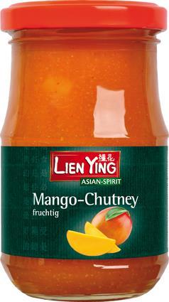 Código EAN 4013200 88181 8 Mango-Chutney dulce Marca LIEN YING (etiqueta alemana) frasco de vidrio 10 x 212 ml 250 gr