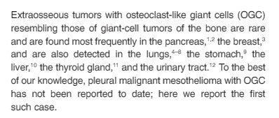 DIAGNÓSTICO Existen formas de TCG extraóseas con histología superponible a los TGC del hueso. En localización pulmonar estos tumores son excepcionales.