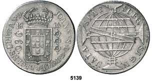 Juan, príncipe regente. B (Bahía). 960 reis. (Kr. 307.1). Reacuñado sobre un real de a 8 español. MBC+. Est. 40.................................... 25, F 5141 1818.
