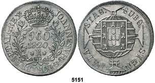 Juan VI. R (Río de Janeiro). 960 reis. (Kr. 326.1). Reacuñado sobre un real de a 8 español. MBC+. Est. 40....................................... 25, 5150 1820.
