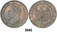Napoleón III. W (Lille). 5 céntimos. (Kr. 777.7). CU. MBC+. Est. 25............ 20, F 5544 1857. Napoléon III. A (París). 5 céntimos. (Kr. 777.1).