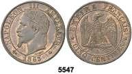 Napoleón III. K (Burdeos). 5 céntimos. (Kr. 797.3). CU. EBC. Est. 35........... 30, F 5547 1863. Napoleón III. A (París). 5 céntimos. (Kr. 797.1).
