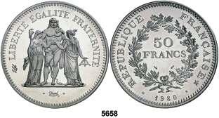 Grecia FRANCIA F 5658 1980. V República. 50 francos piefort. (Kr. P680). Proof. Est. 100................ 75, 5659 1987. V República. 10 francos. Milenario de los Capetos.