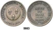 Luis XVIII. A (París). 20 francos. (Fr. 525). AU. MBC+/EBC-. Est. 250.......... 150, 5662 1899 a 1991. 10 (dos), 25 céntimos (seis), 2, 5 (tres) y 100 francos (cuatro).