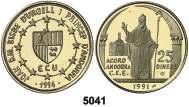 S/C. Est. 15............ 10, F 5036 1991. 25 diners. (Kr. 69). 20º Aniversario de Copríncipe Episcopal. En estuche oficial con certificado. S/C. Est. 80....................................... 60, 5037 s/d (1992).
