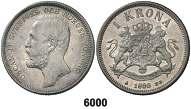 Suecia SUECIA F 6000 1898. Óscar II. EB. 1 corona. (Kr. 760). S/C-/S/C. Est. 130.................... 100, F 6001 1916. Gustavo V. W. 1 corona. (Kr. 786.1). Fecha con puntos. EBC+.