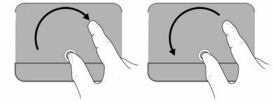 Rotación La rotación le permite hacer girar elementos como fotos y páginas. Para rotar, fije el pulgar en el TouchPad, y haga girar el índice en un movimiento semicircular alrededor del pulgar.