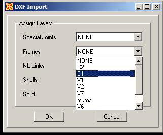Importar dxf a SAP200 File> Import>autoCAD.