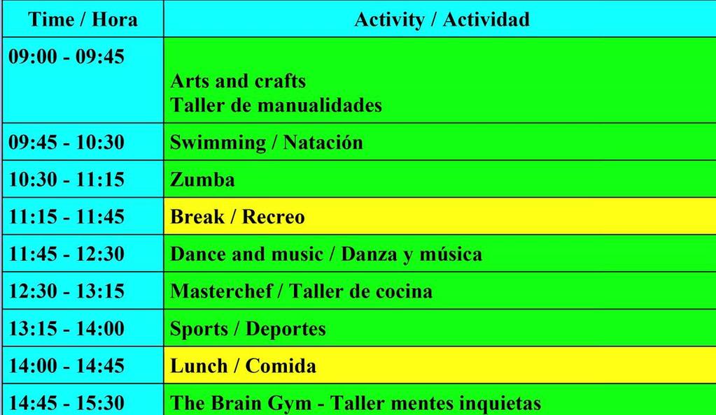 Diary Timetable- Actividades