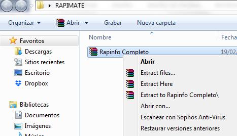 Paso 3: Ingrese a la carpeta creada RAPIMATE y descomprima el archivo guardado Rapinfo.