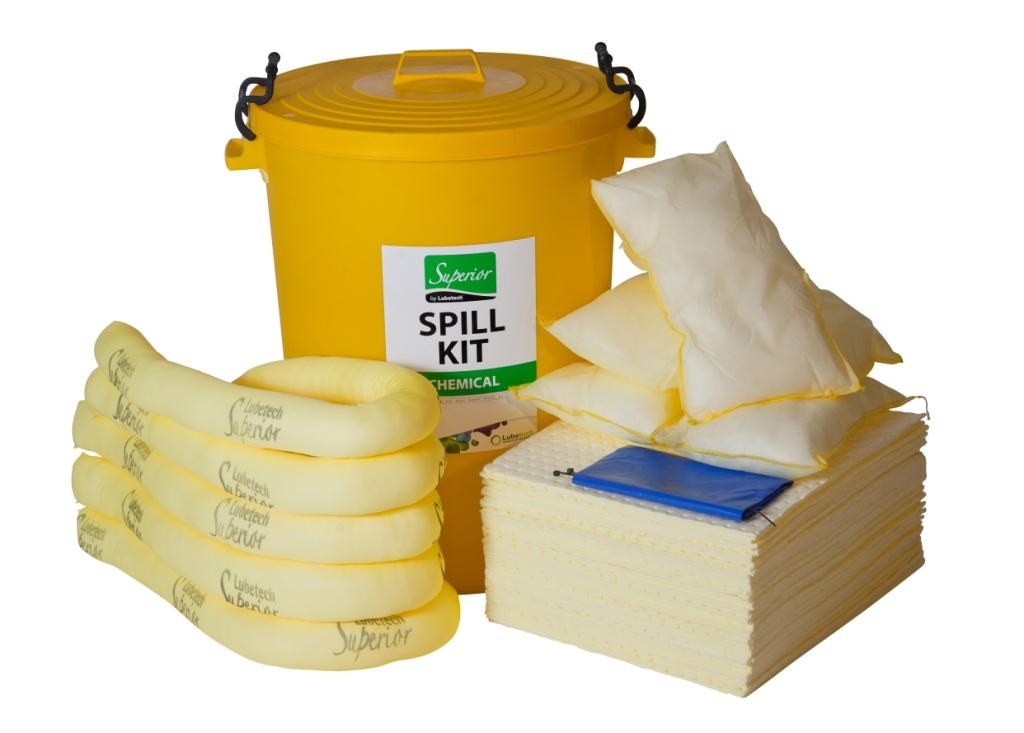 Kits para sustancias químicas Bidón de plástico tapa movible 80 hojas 50x40cm 6 mangas 7 x 120 cm. 6 bolsas para residuos.