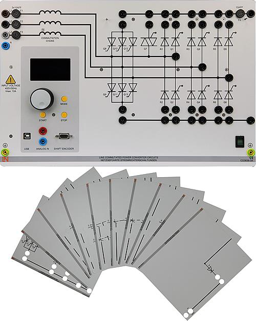 El sistema didáctico de convertidores estáticos conmutados por la red permite el montaje y el análisis de circuitos de electrónica de potencia con diodos, tiristores y triac.