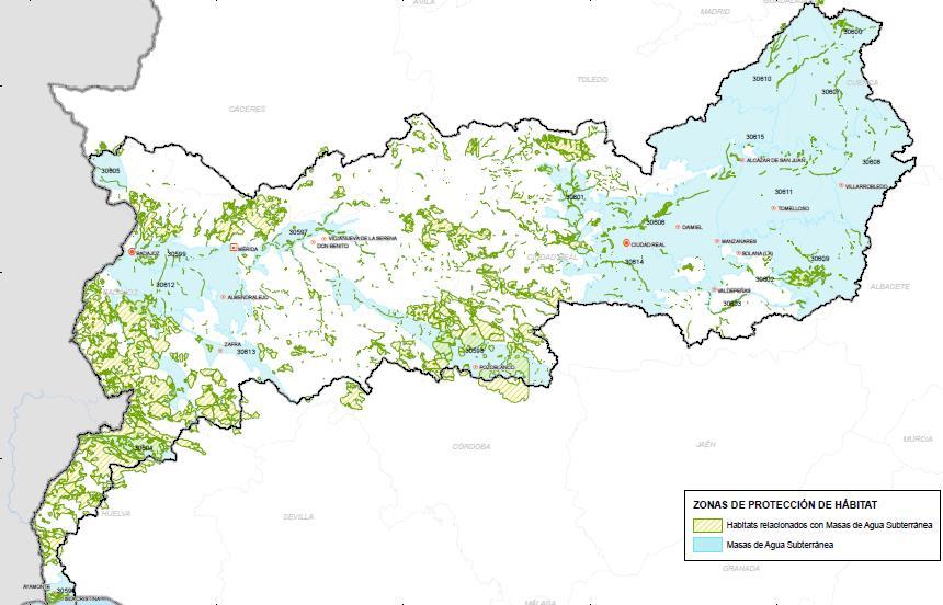 Figura 12. Ecosistemas acuáticos y terrestres dependientes de MaSb Fuente: elaboración propia a partir de datos de la Oficina de Planificación. CH Guadiana (2015) 3.10.