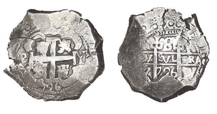 1733 - México Luis I 346 8 REALES. Potosí. 1726-Y. XC-25. 27,61 g. RARA. (MBC+) 600 Fernando VI 344 8 ESCUDOS. México. 1733-F. XC-123, CO-422. 26,98 g. Restos de brillo original. Buen ejemplar.