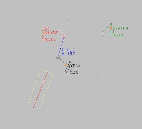 Aeronave 1 Aeronave 3 Aeronave 2 Fig. 4 Posición de las aeronaves a las 09:19:09 09:19:56.- TWR LEJR informa a la aeronave 1 que no ha llamado hasta que se encontraba 1 NM en final de la RWY 20.