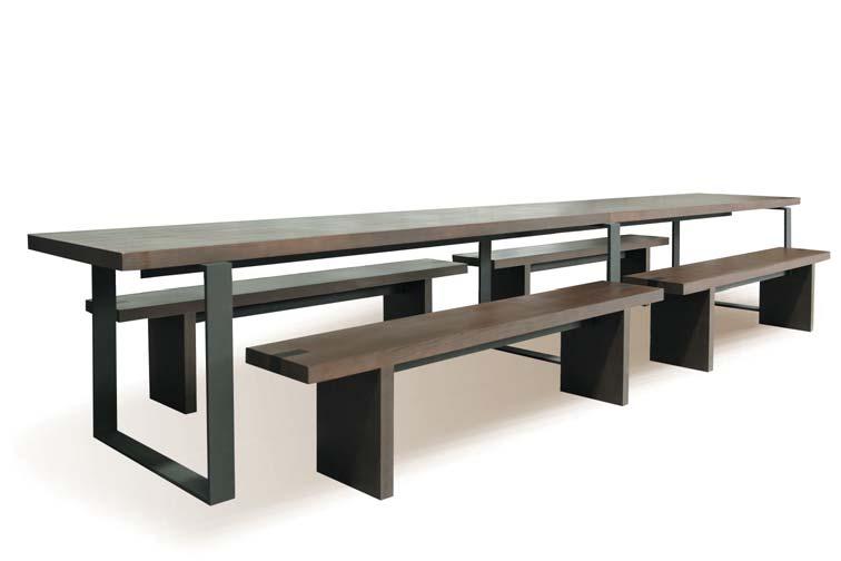 COLLECTION MANUFACTURE MANU 06 Table de réfectoire MANU 07 Banc Table de réfectoire, structure en acier verni avec poudre epoxy-polyester noire opaque; finition du plateau