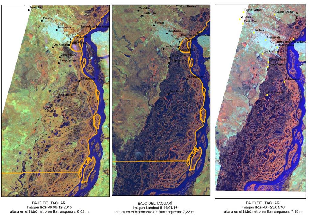 En estas imágenes del gráfico 6 se ve con nitidez la ocupación del valle de inundación del río Paraná en los Bajos de Tacuarí y Méndez hasta el límite con Santa Fe,