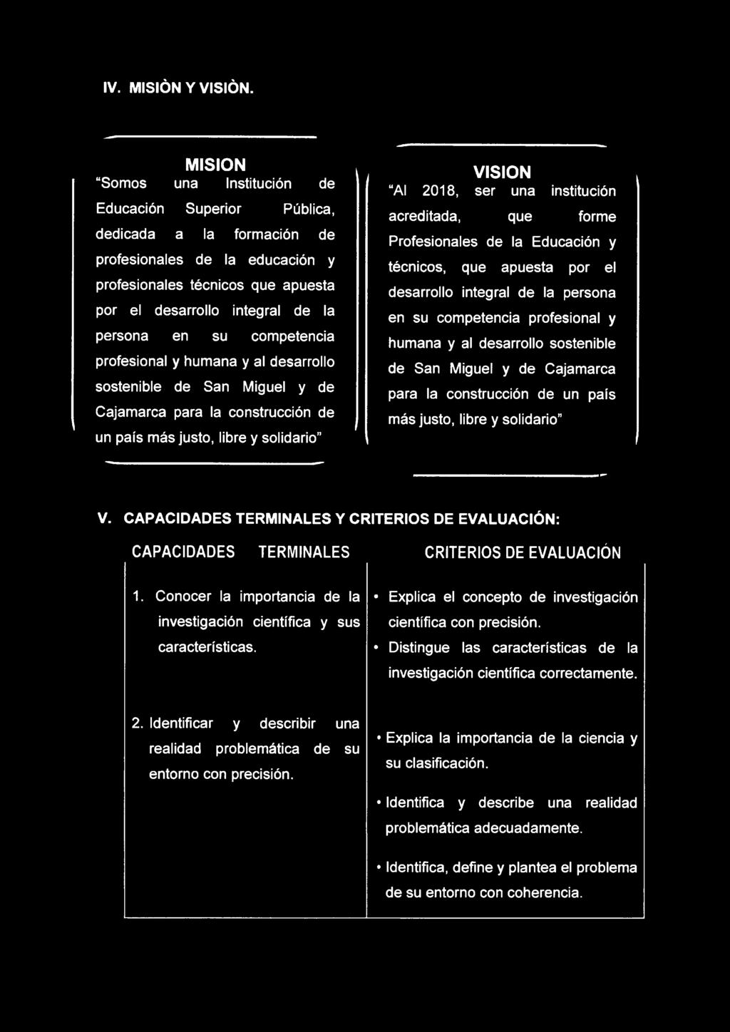 de Cajamarca para la construcción de un país más justo, libre y solidario V. CAPACIDADES TERMINALES Y CRITERIOS DE EVALUACIÓN: CAPACIDADES TERMINALES CRITERIOS DE EVALUACIÓN 1.